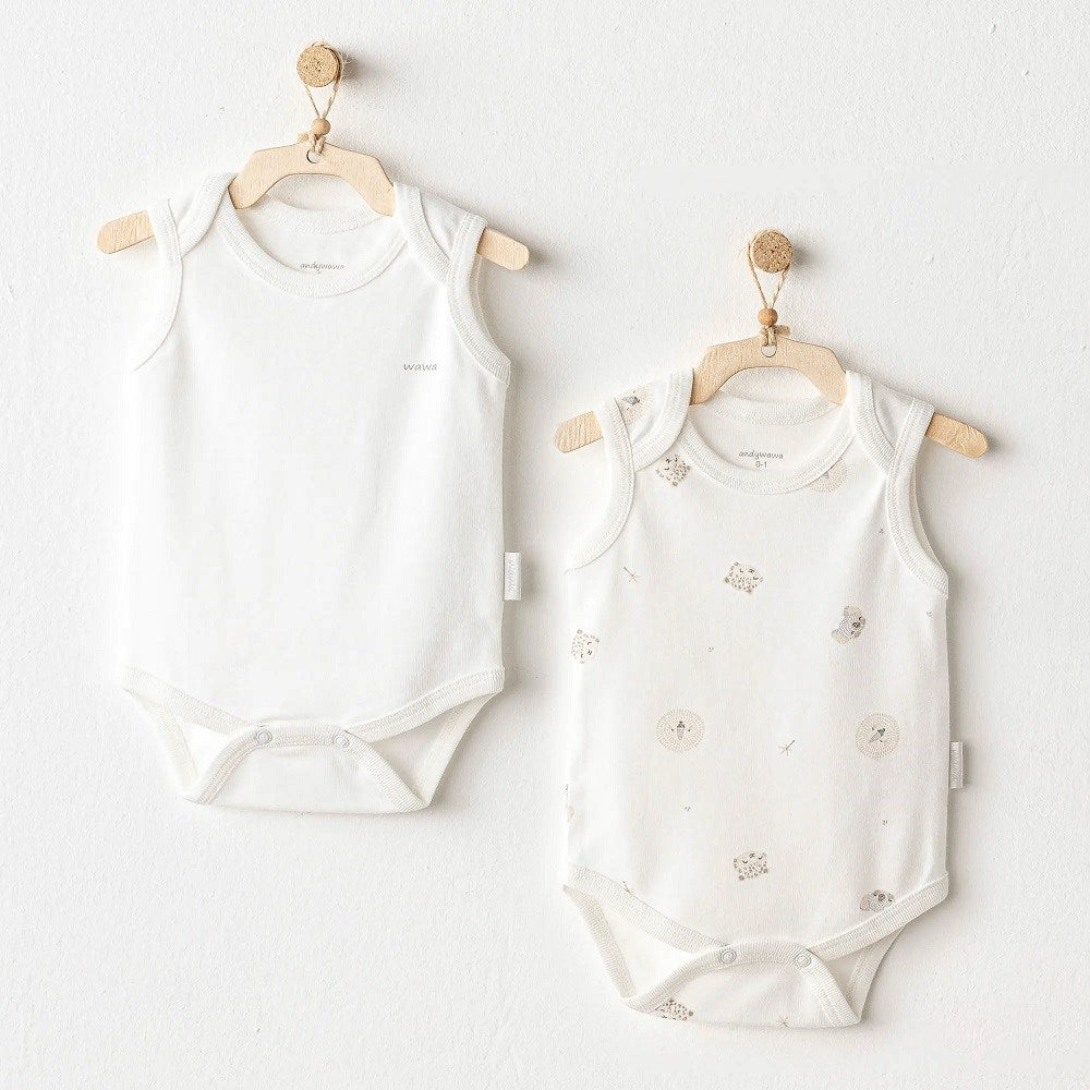 Andywawa Erkek Bebek Zıbın Takım 2'li  Set - Happy Animals Beyaz