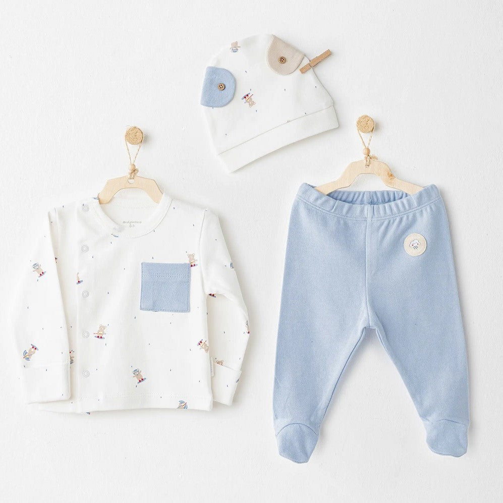 Andywawa Erkek  Bebek Zıbın Takım 3'lü  Set Mavi