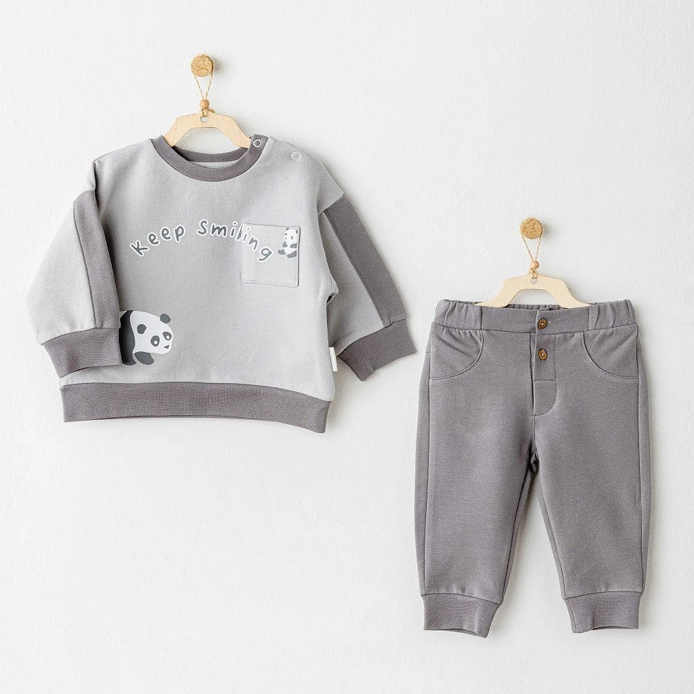 Andywawa Kışlık Erkek Bebek 2'li Takım - Panda Gri