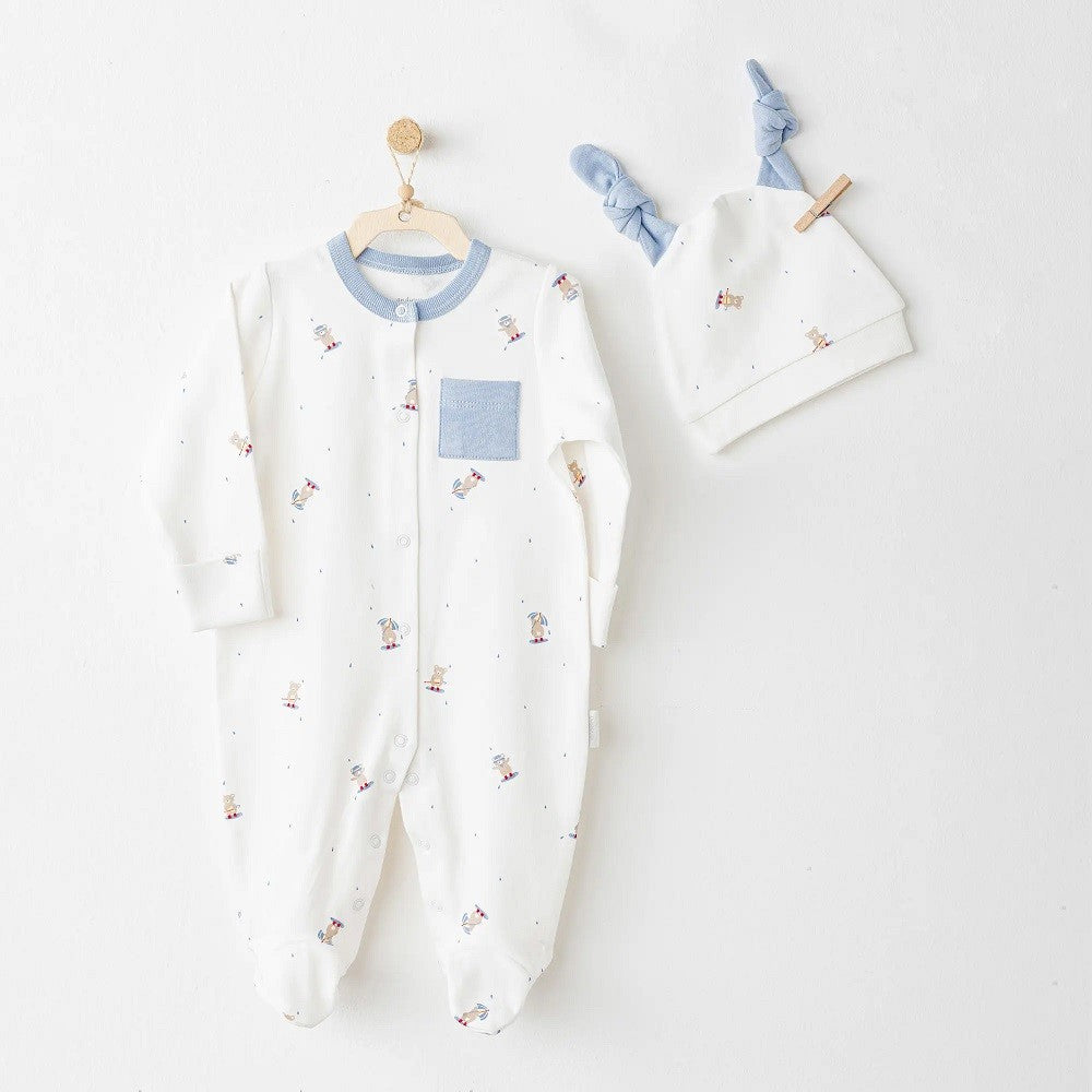 Andywawa Kışlık Erkek Bebek Patikli Şapkalı Tulum 2'li Set - Rainbow Mavi