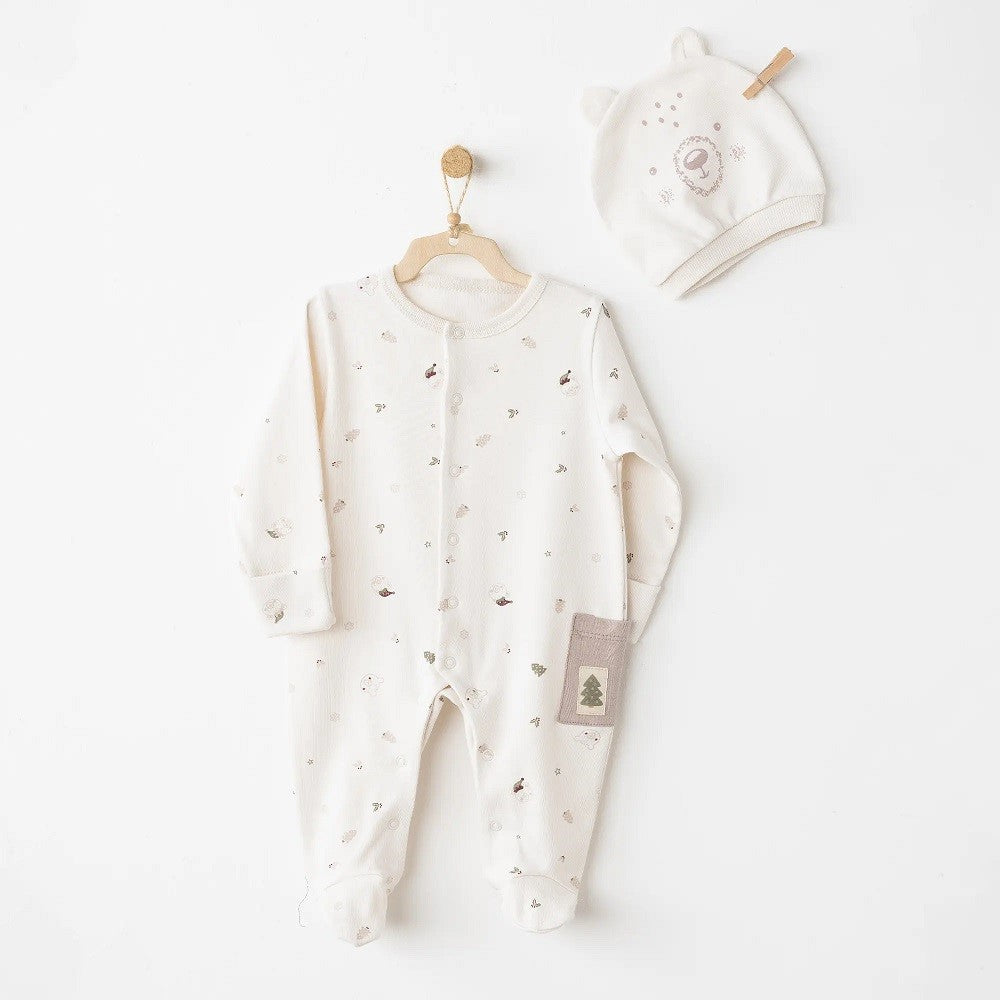 Andywawa Kışlık Erkek Bebek Şapka Tulum 2'li Set Ekru