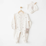 Andywawa Kışlık Erkek Bebek Şapka Tulum 2'li Set Ekru