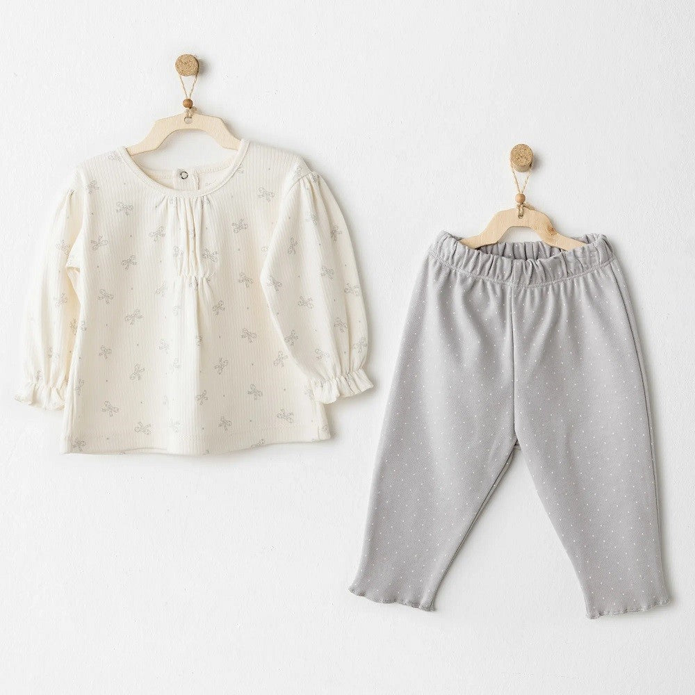 Andywawa Kışlık Kız Bebek 2'li Takım - Bow Bliss Gri