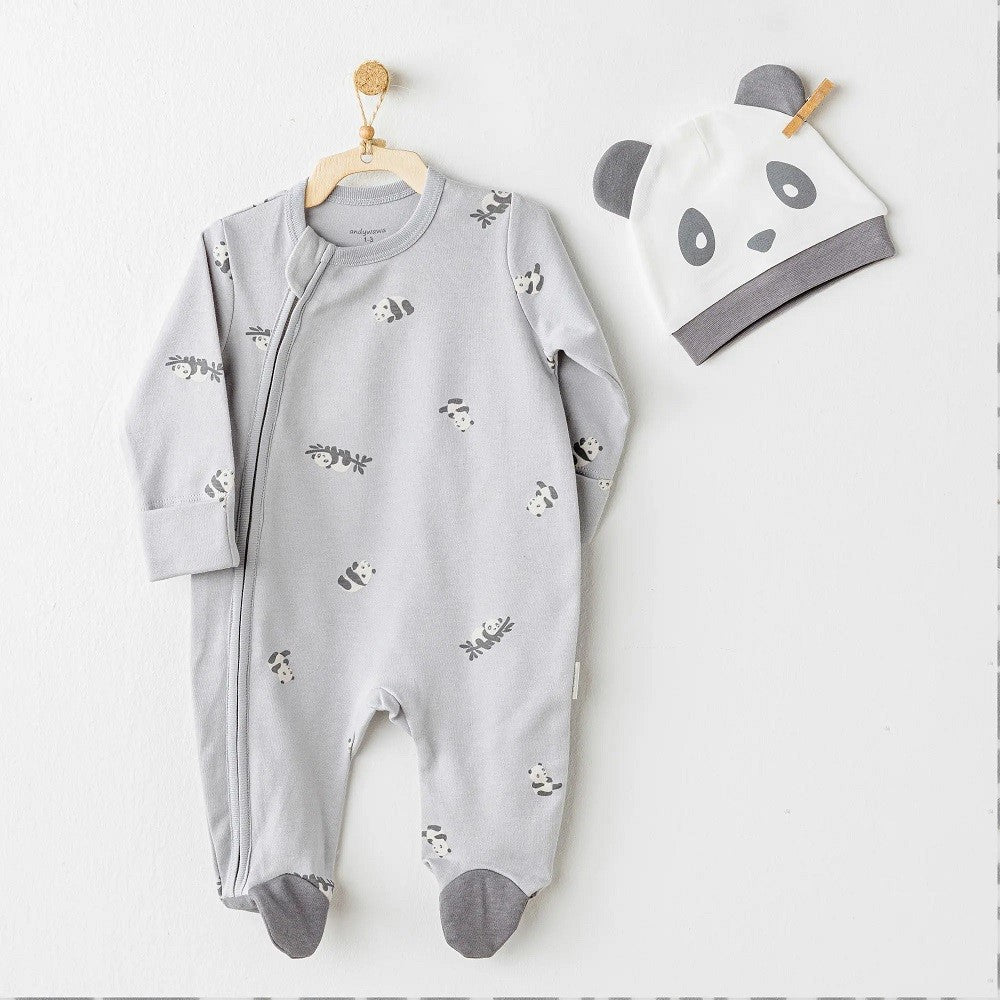 Andywawa Kışlık Şapka Tuluım 2'li Set - Panda Gri
