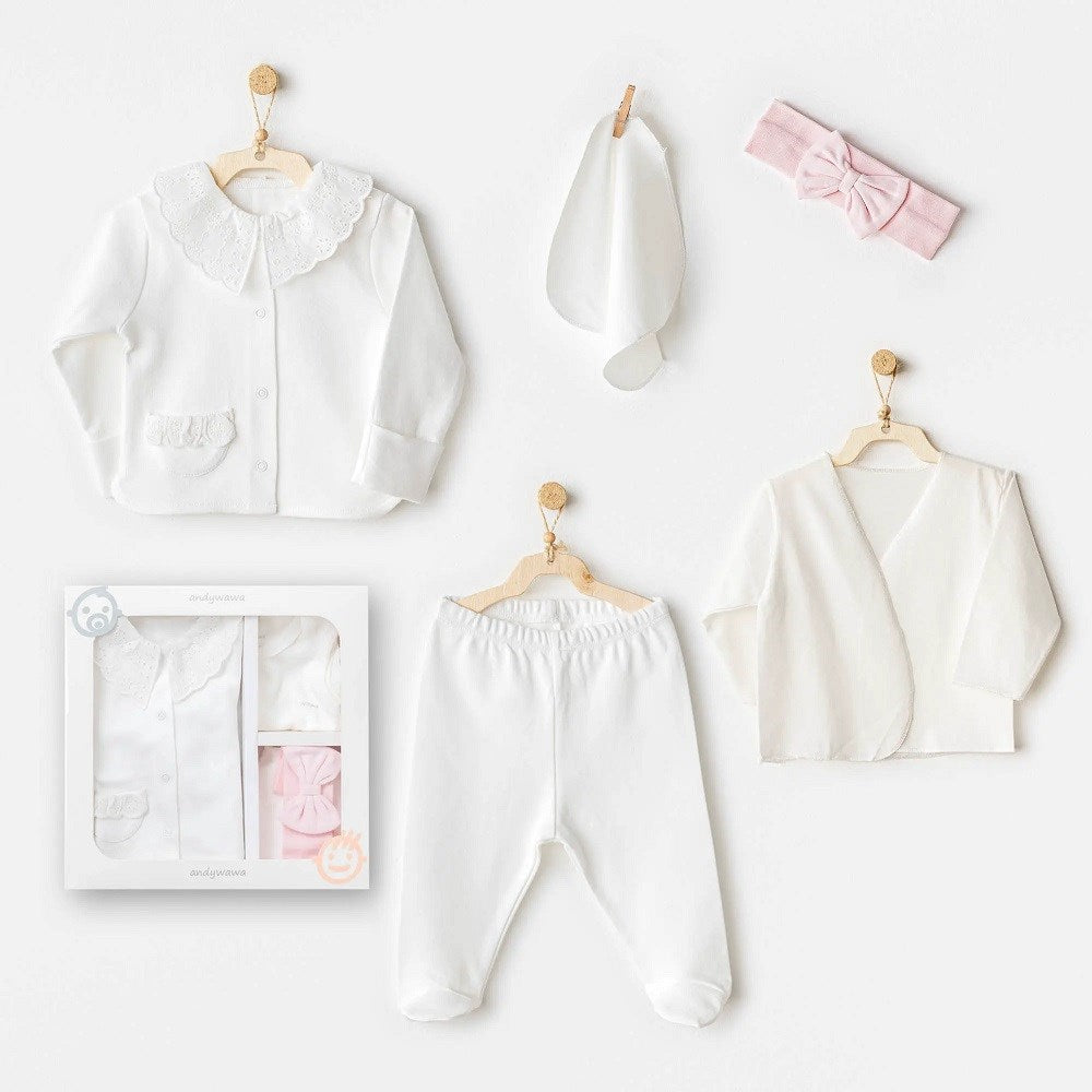 Andywawa Kız Bebek 5'li Hastane Çıkış Seti- Bunny Bear Pembe