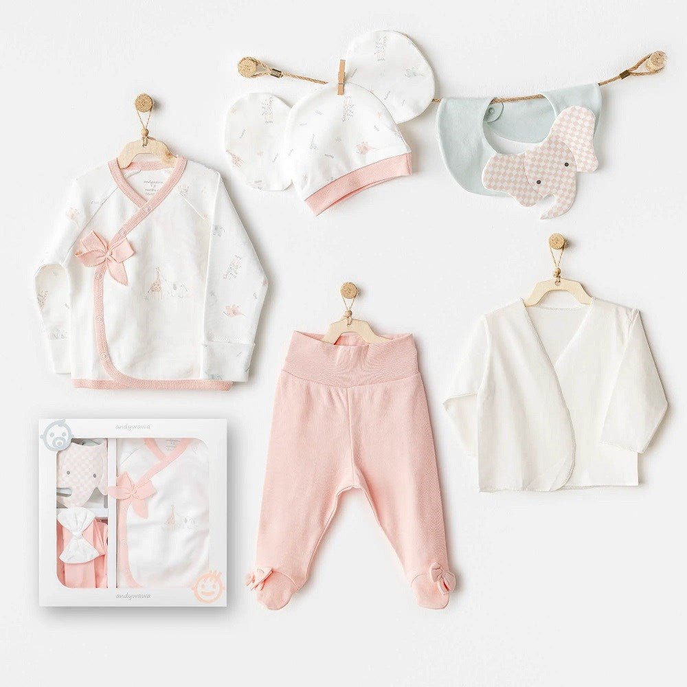 Andywawa Kız Bebek 5'li Hastane Çıkış Seti-  Love Family Ekru