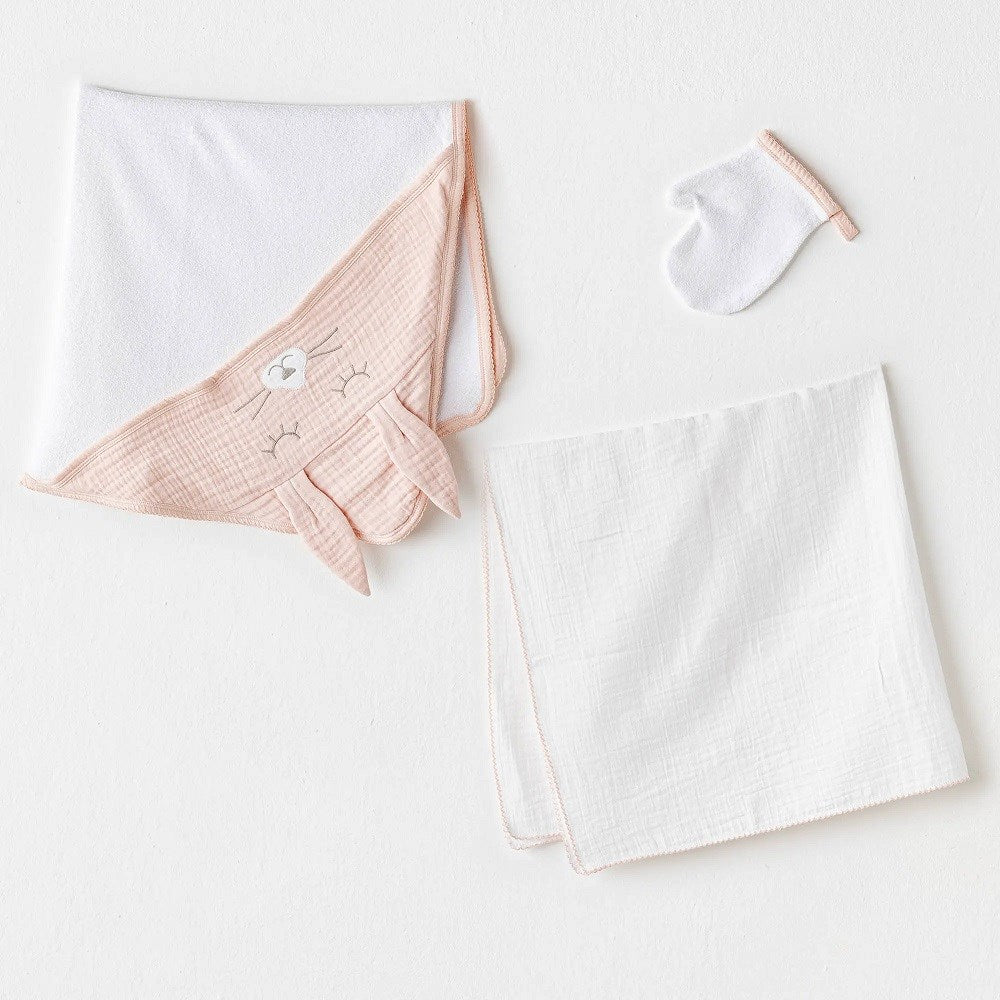 Andywawa Kız Bebek Müslin Banyo Havlu 3'lü Set Pembe