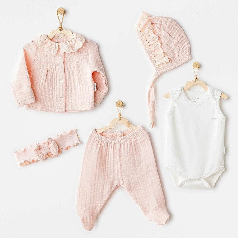 Andywawa Kız Bebek Müslin Hastane Seti 5'li Somon