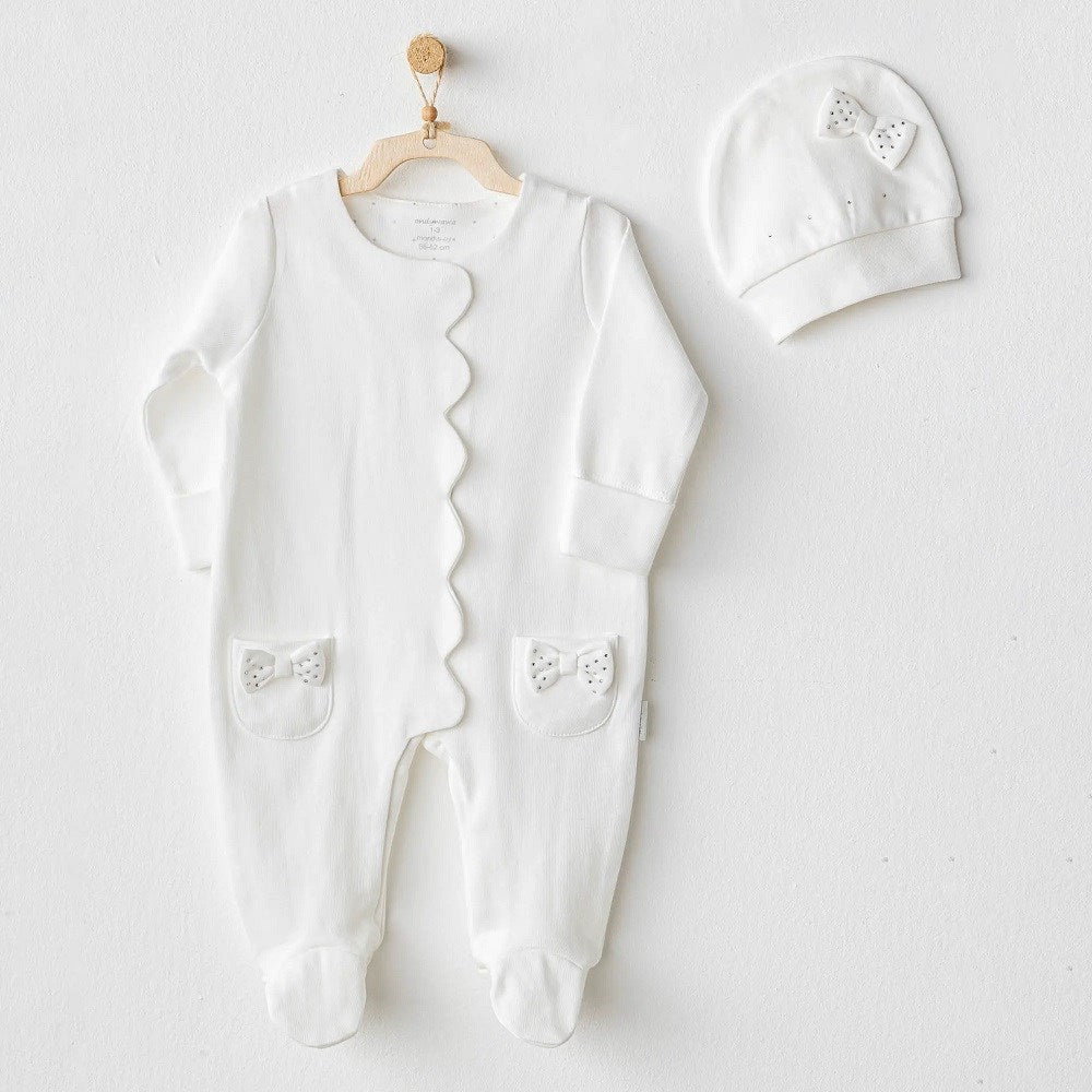 Andywawa Kız Bebek Tulum ve Şapka 2'li Set Ekru