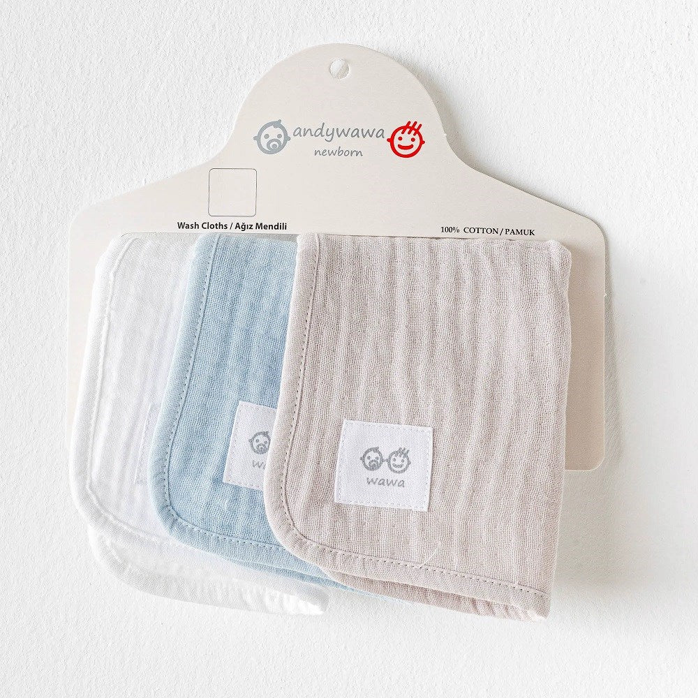 Andywawa Müslin Bebek Ağız Mendili 3'lü Mavi
