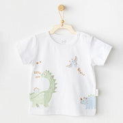 Andywawa Yazlık Erkek Bebek Kısa Kol T-shirt - Dino Beyaz