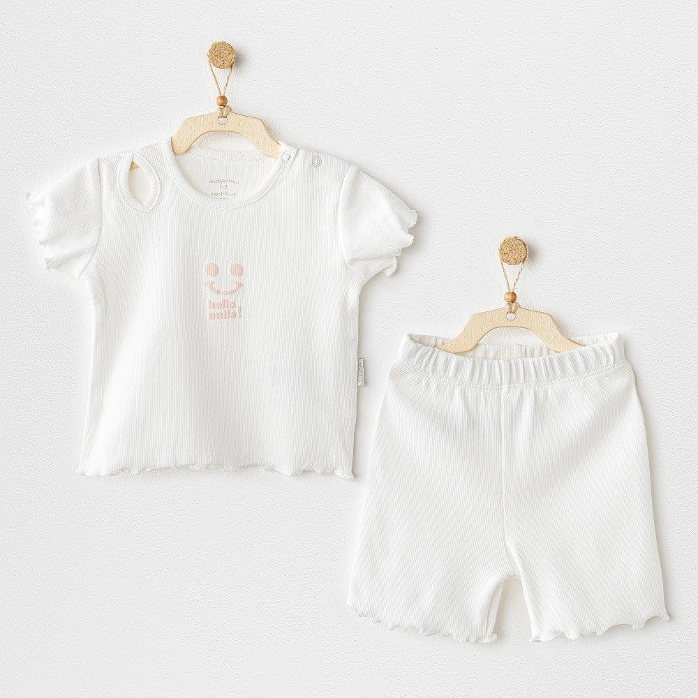Andywawa Yazlık Kız  Bebek 2'li Kısa Kol T-shirt Beyaz