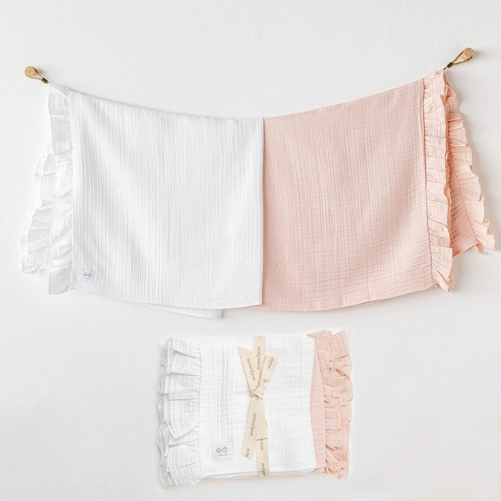 Andywawa Yazlık Kız Bebek Müslin Battaniye 85x90 cm 2'li Beyaz