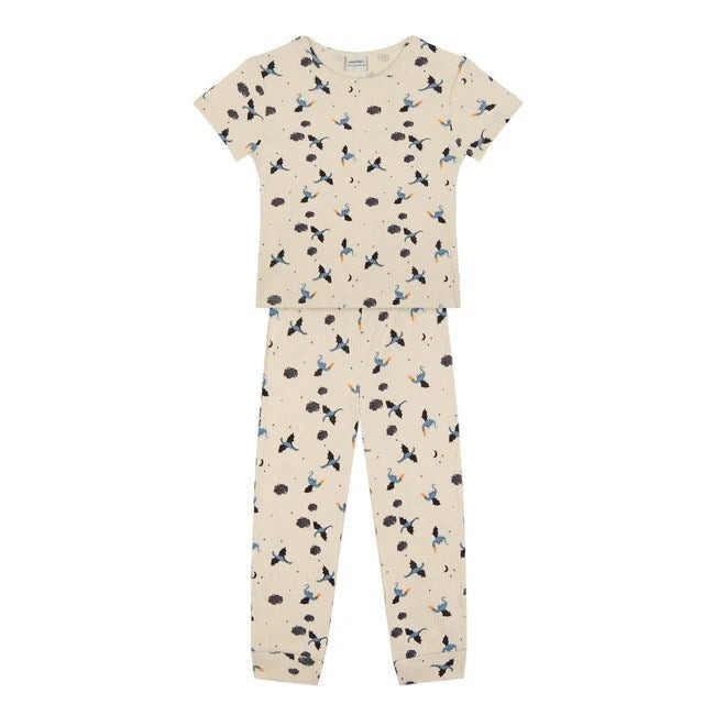 Antebies Erkek  Çocuk Kısa Kollu Organik Pijama Takımı- Ejderha Ekru
