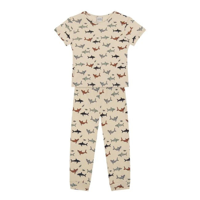 Antebies Erkek  Çocuk Kısa Kollu Organik Pijama Takımı- Köpekbalığı Ekru
