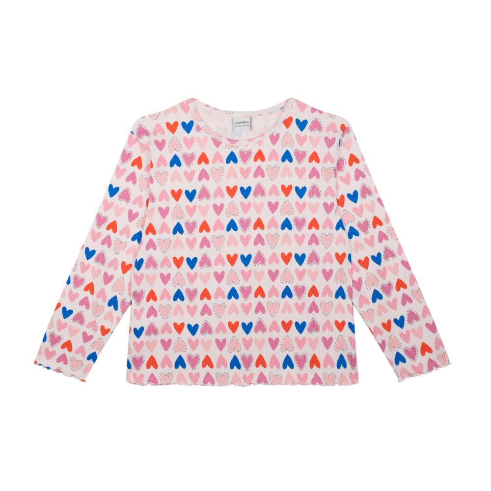 Antebies Kalp Uzun Kollu Organik  Pijama Takımı Pembe