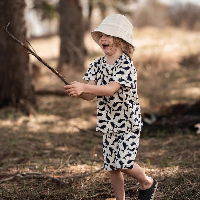Antebies Kısa Kollu Şortlu  Organik Pijama Takımı- Balina Ekru