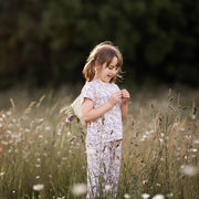 Antebies Kız Çocuk Kısa Kollu Organik Pijama Takımı- Yaz Buketi Ekru