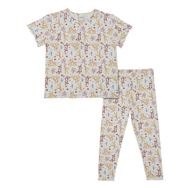 Antebies Kız Çocuk Kısa Kollu Taytlı Organik Pijama Takımı- Mercan Mavi