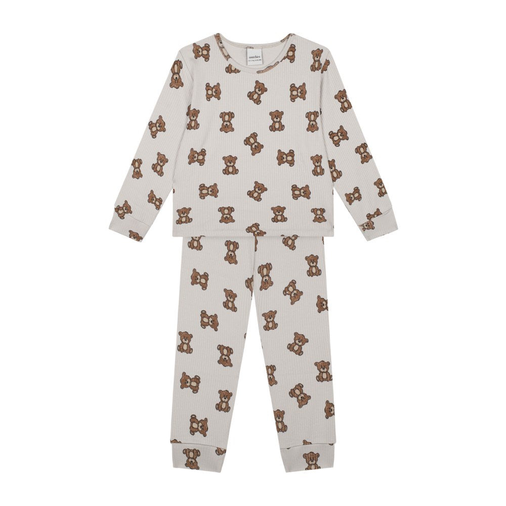Antebies Minik Ayılar Organik Uzun Kollu Pijama Takımı Bej