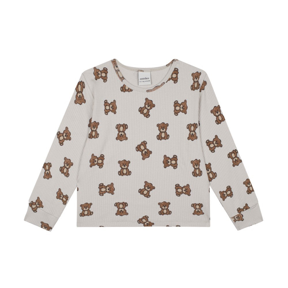 Antebies Minik Ayılar Organik Uzun Kollu Pijama Takımı Bej