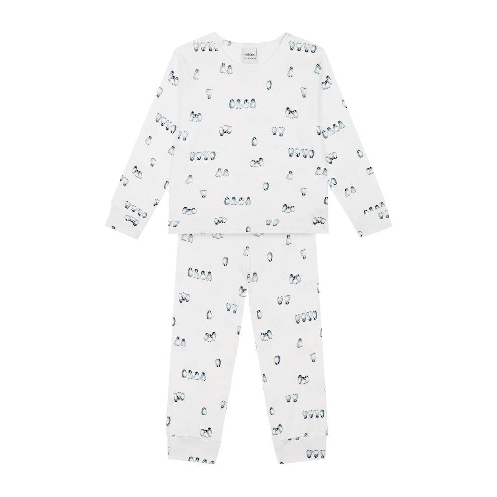 Antebies Penguen Adası Organik  Uzun Kollu Pijama Takımı Beyaz