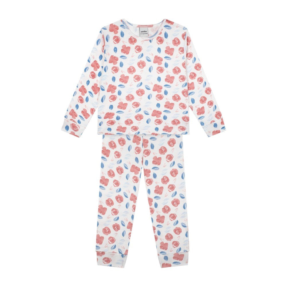 Antebies Suluboya Çiçek Organik Uzun Kollu Pijama Takımı Pembe