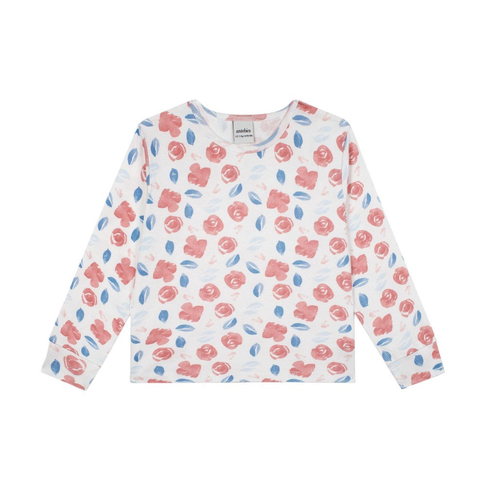 Antebies Suluboya Çiçek Organik Uzun Kollu Pijama Takımı Pembe