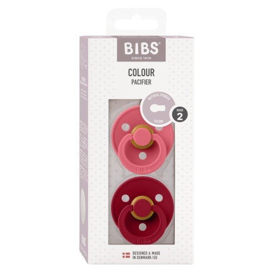 Bibs Colour Bebek Doğal Kauçuk 2'li  Emzik Coral / Ruby 6-18 Ay Pembe