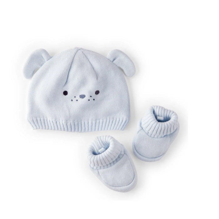 Carter's Erkek Bebek Örme Patik Şapka 2'li Set Mavi