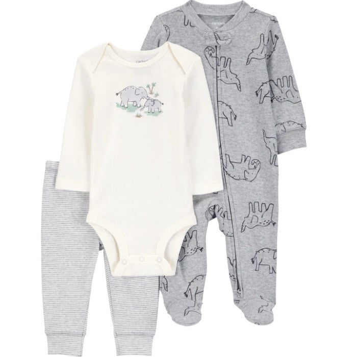Carter's Kışlık Layette Erkek Bebek Body Tulumlu 2'li Set Gri