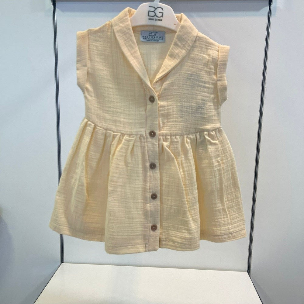 Joys Polo Yazlık Kız Bebek Müslin Elbise Bej