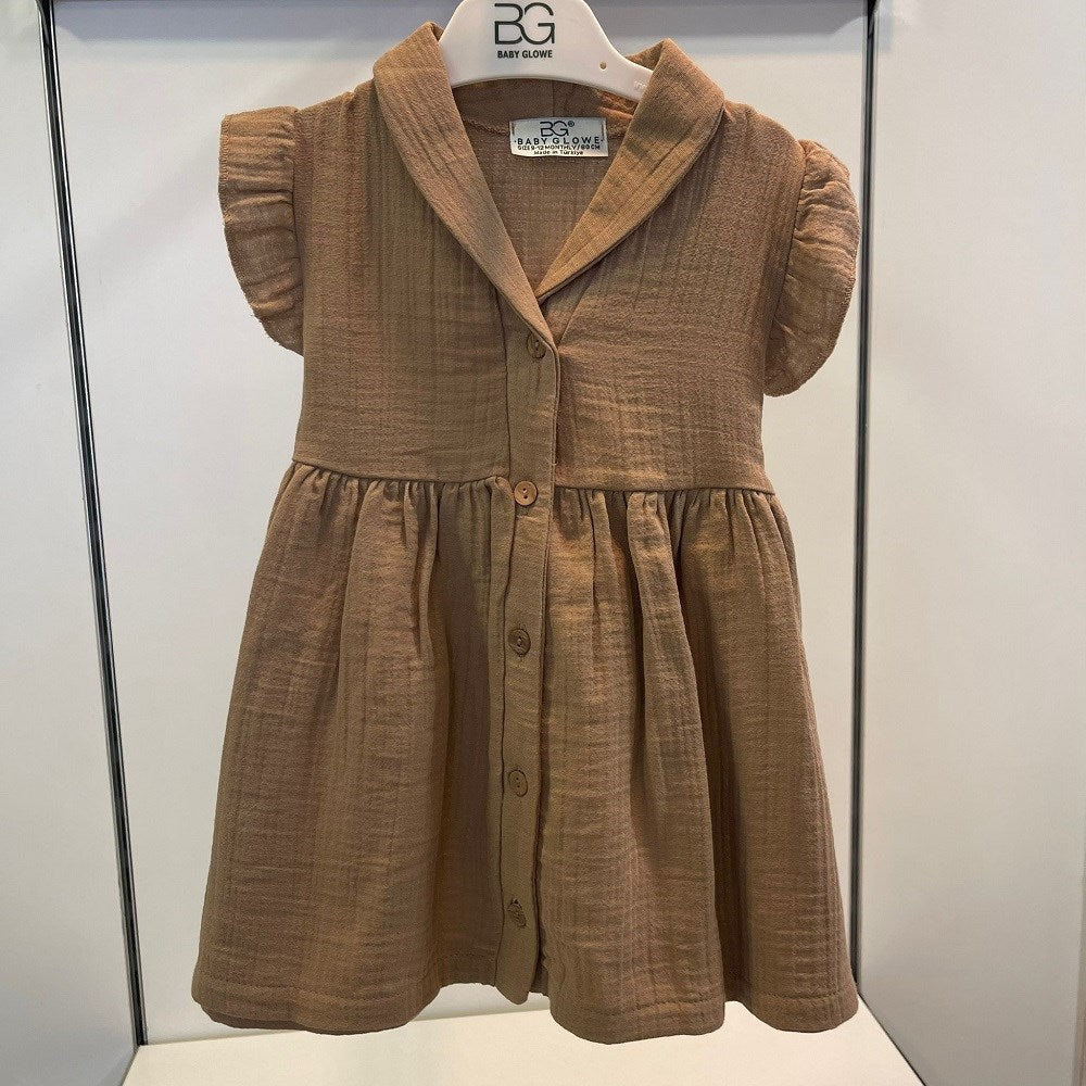 Joys Polo Yazlık Kız Bebek Müslin Elbise Kahverengi