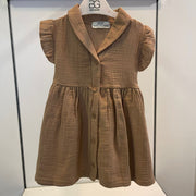 Joys Polo Yazlık Kız Bebek Müslin Elbise Kahverengi