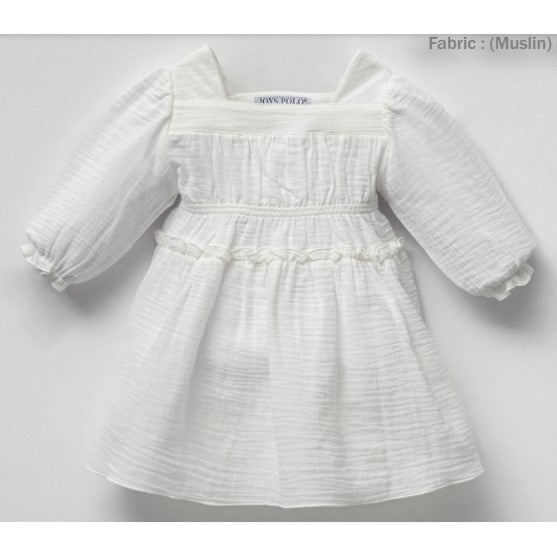 Joys Polo Yazlık Kız Bebek Uzun Kol Müslin Elbise Ekru
