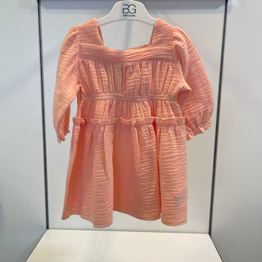 Joys Polo Yazlık Kız Bebek Uzun Kol Müslin Elbise Somon