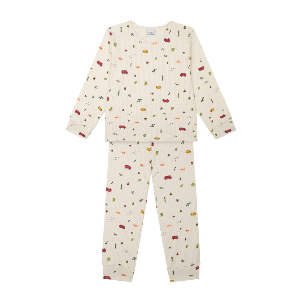 Antebies Kamp Ateşi Uzun Kollu Organik Pijama Takımı Bej