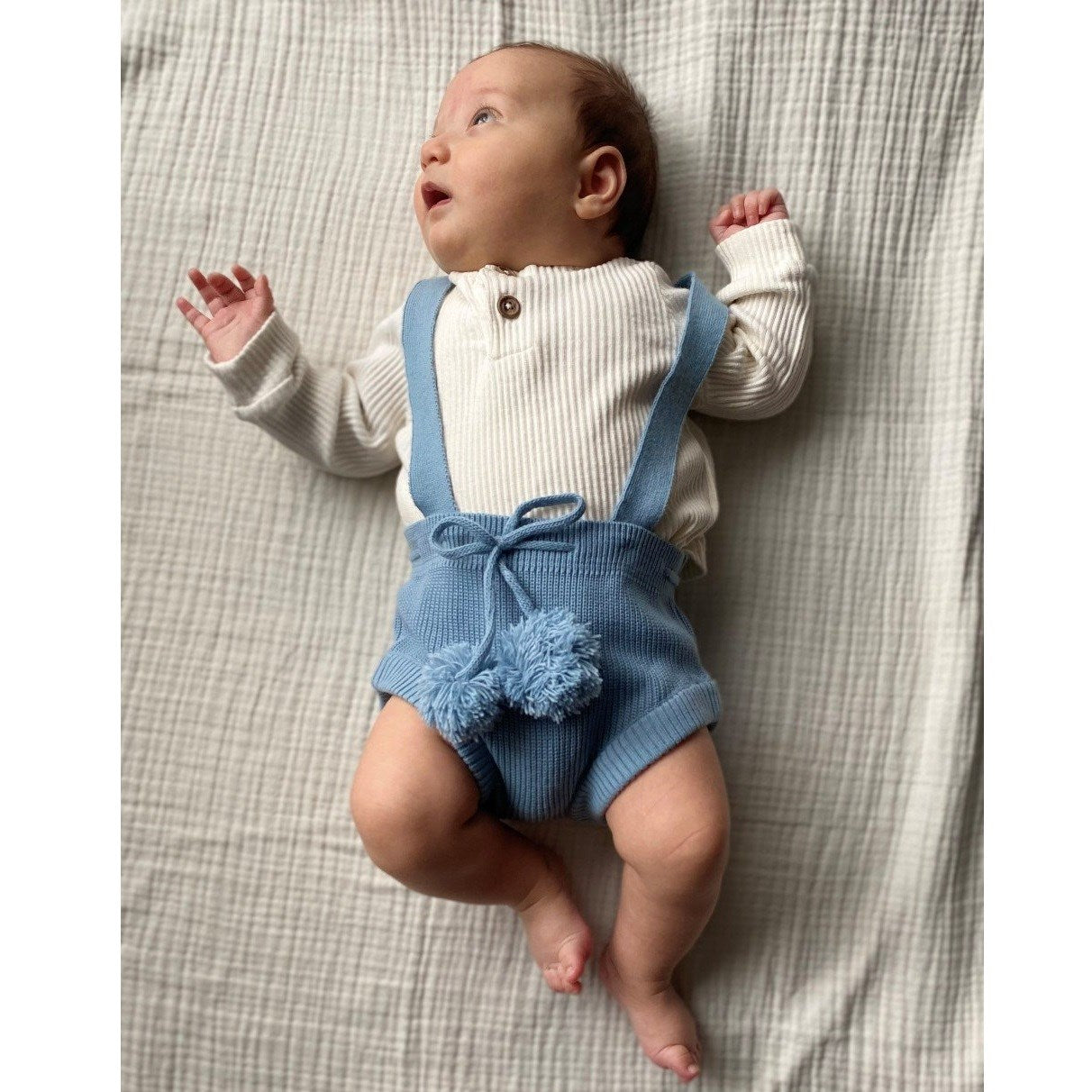 Mama Yoyo Askılı Ponponlu Triko Şort Mavi