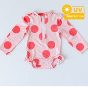 Mama Yoyo Önden Fermuarlı Çıtçıtlı Mayo- Puantiye Pembe