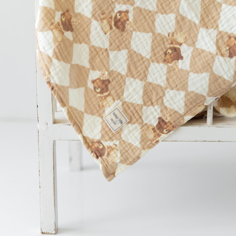 Mama Yoyo Organik Bebek Battaniyesi 4 Kat Müslin- Ayı Desenli