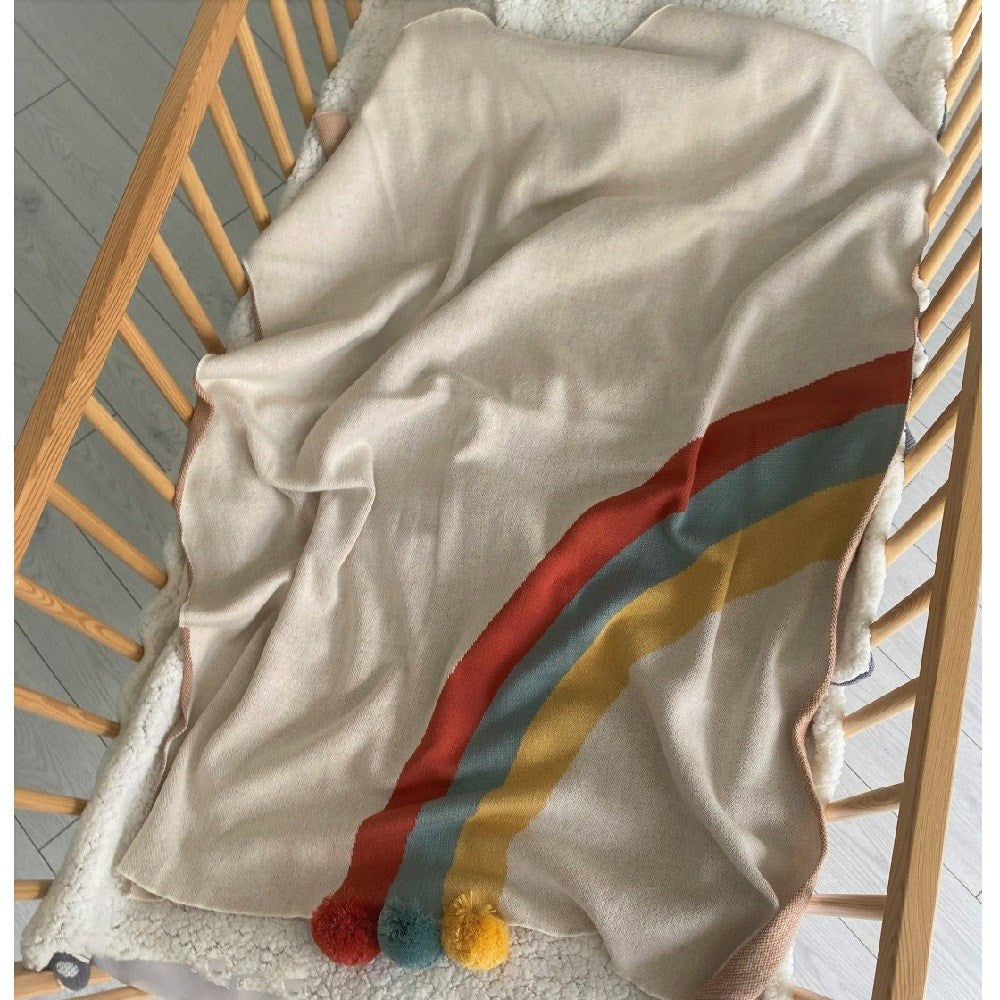 Mama Yoyo Organik İnce Bebek Triko Battaniye Rain-Pompom 80*100