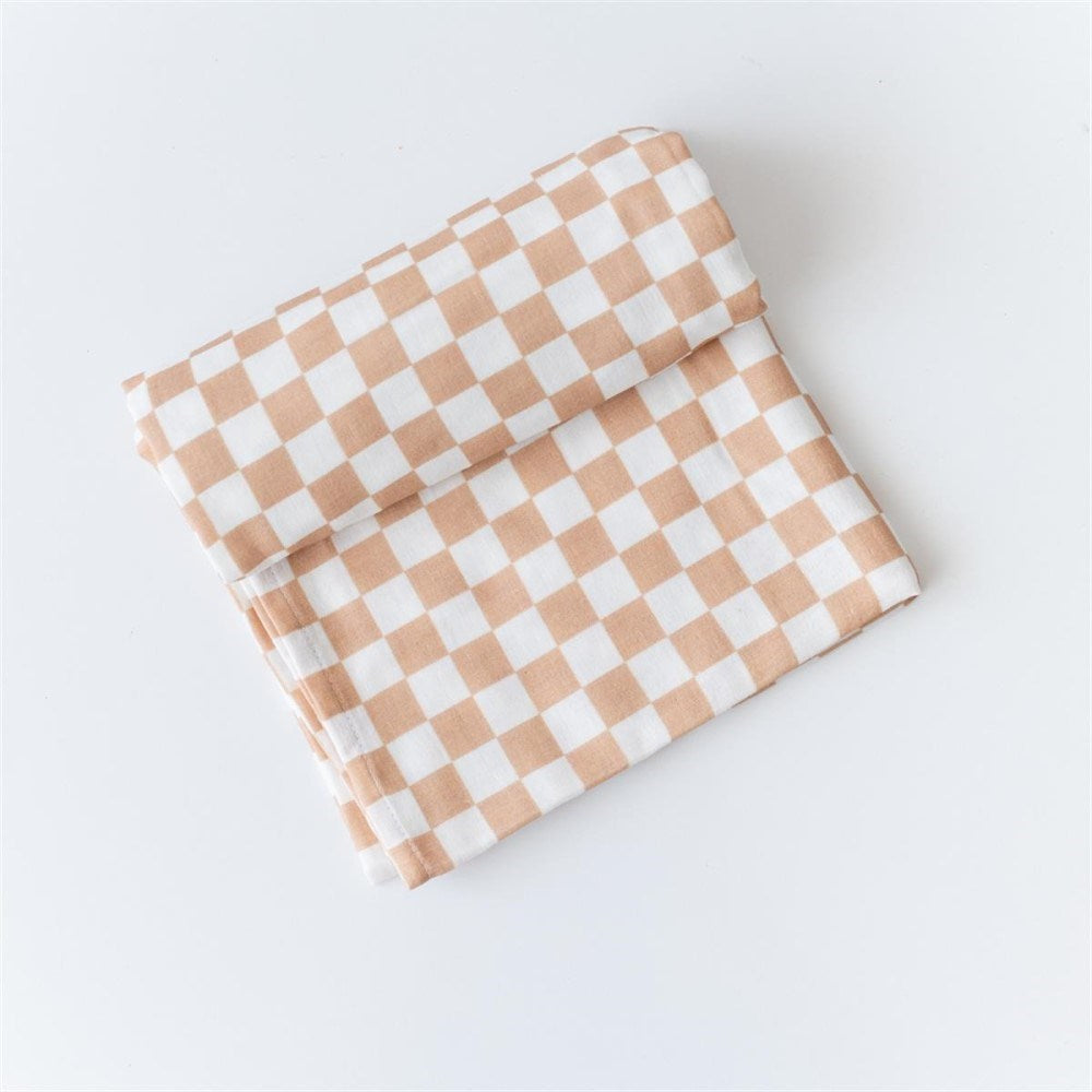 Mama Yoyo Organik Müslin Örtü - Kahve Dama 100*100 cm