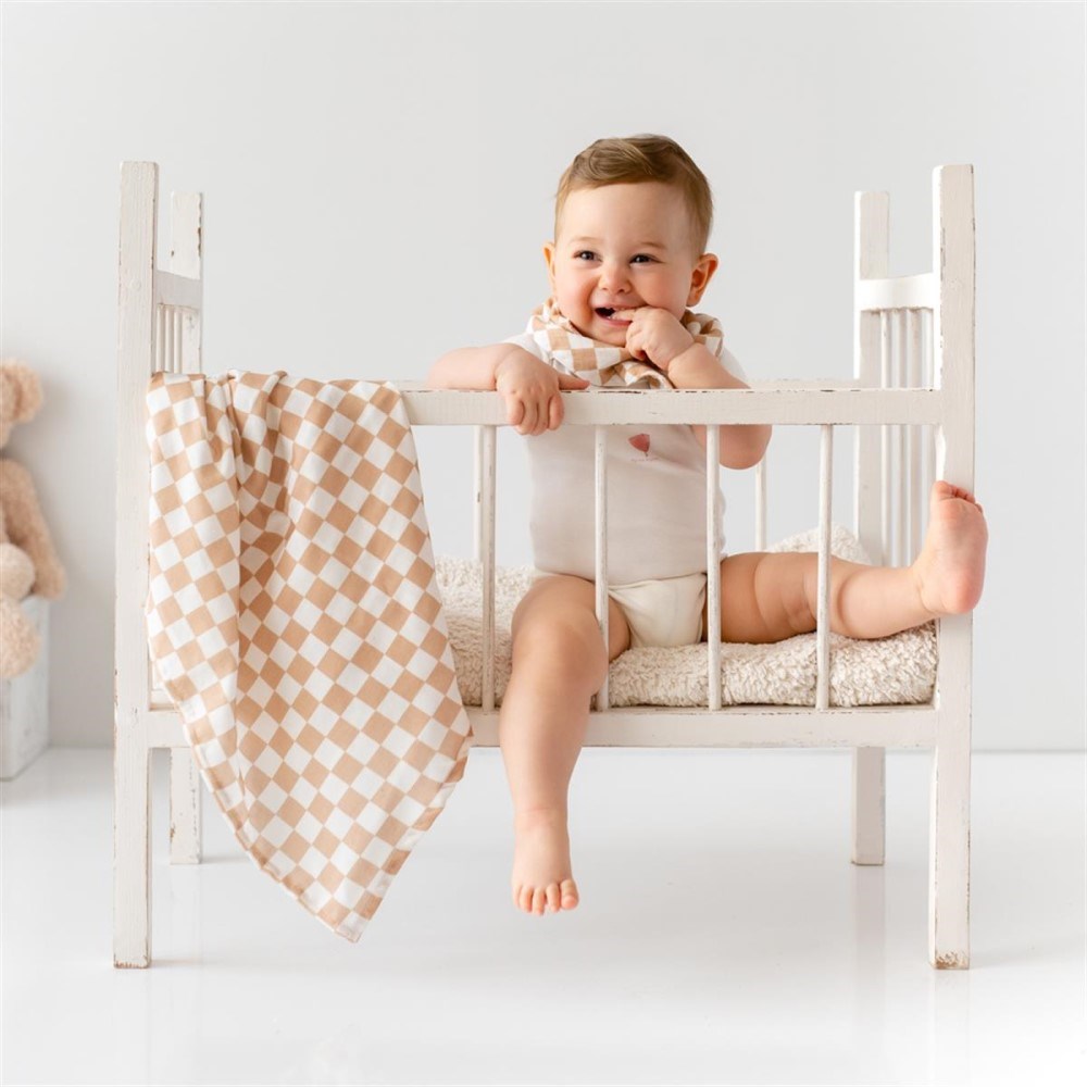 Mama Yoyo Organik Müslin Örtü - Kahve Dama 100*100 cm