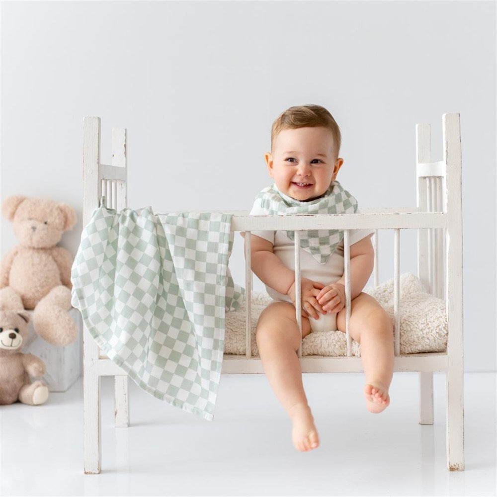 Mama Yoyo Organik Müslin Örtü - Mint Dama 100*100 cm