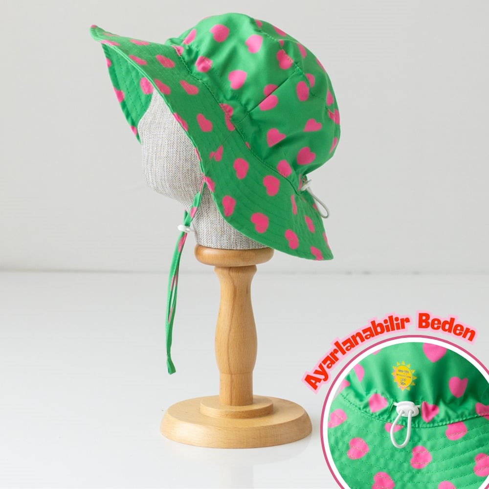 Mama Yoyo UV Korumalı Şapka - Kalpler Yeşil