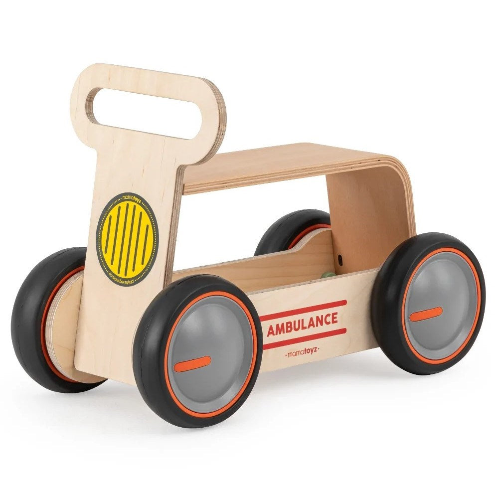 Mamatoyz DriveMe Wood Ambulans - Bin Sür & Oyuncak Deposu