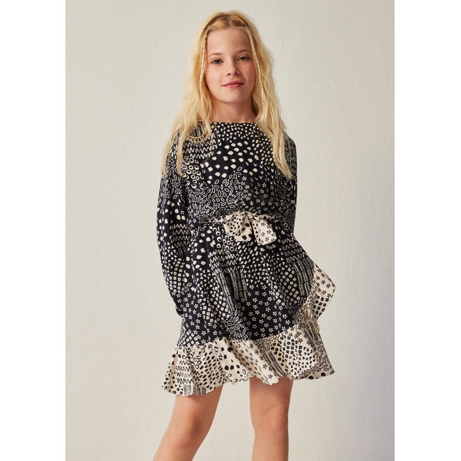 Mayoral Kışlık Kız Baskılı Uzun Kol Elbise Siyah