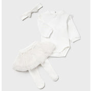 Mayoral Kışlık Kız Bebek Body Tül Etek Bandana Set Ekru