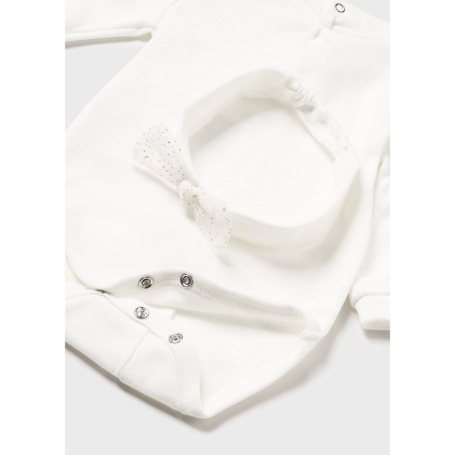 Mayoral Kışlık Kız Bebek Body Tül Etek Bandana Set Ekru