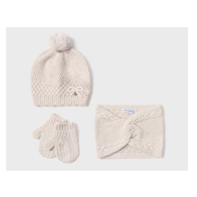 Mayoral Kışlık Kız Bebek Örme Atkı Bere Eldiven Set Ekru